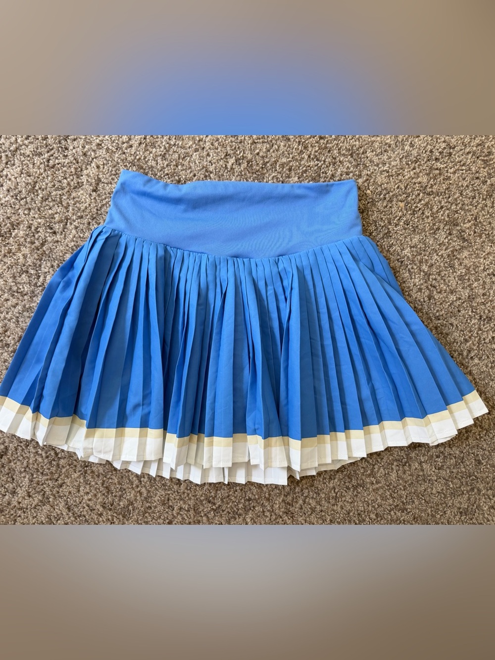 all in motion Blue Pleated Mini Skort with White and Tan Trim Athleisure Tennis